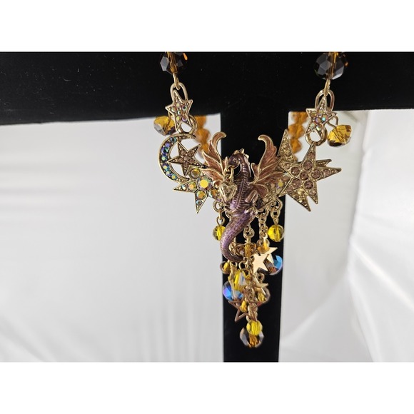 Kirks Folly Statement Necklace Celestial Dragons Fantasy Beaded Gold - Picture 4 of 9